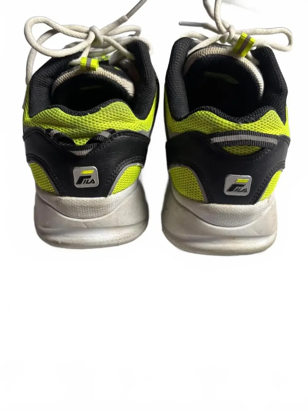 Fila unisex Athletic Sneakers White Black and Neon Yellow